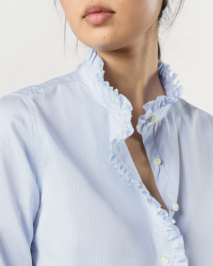 Frill Shirt in Sky Pencil Stripe Poplin