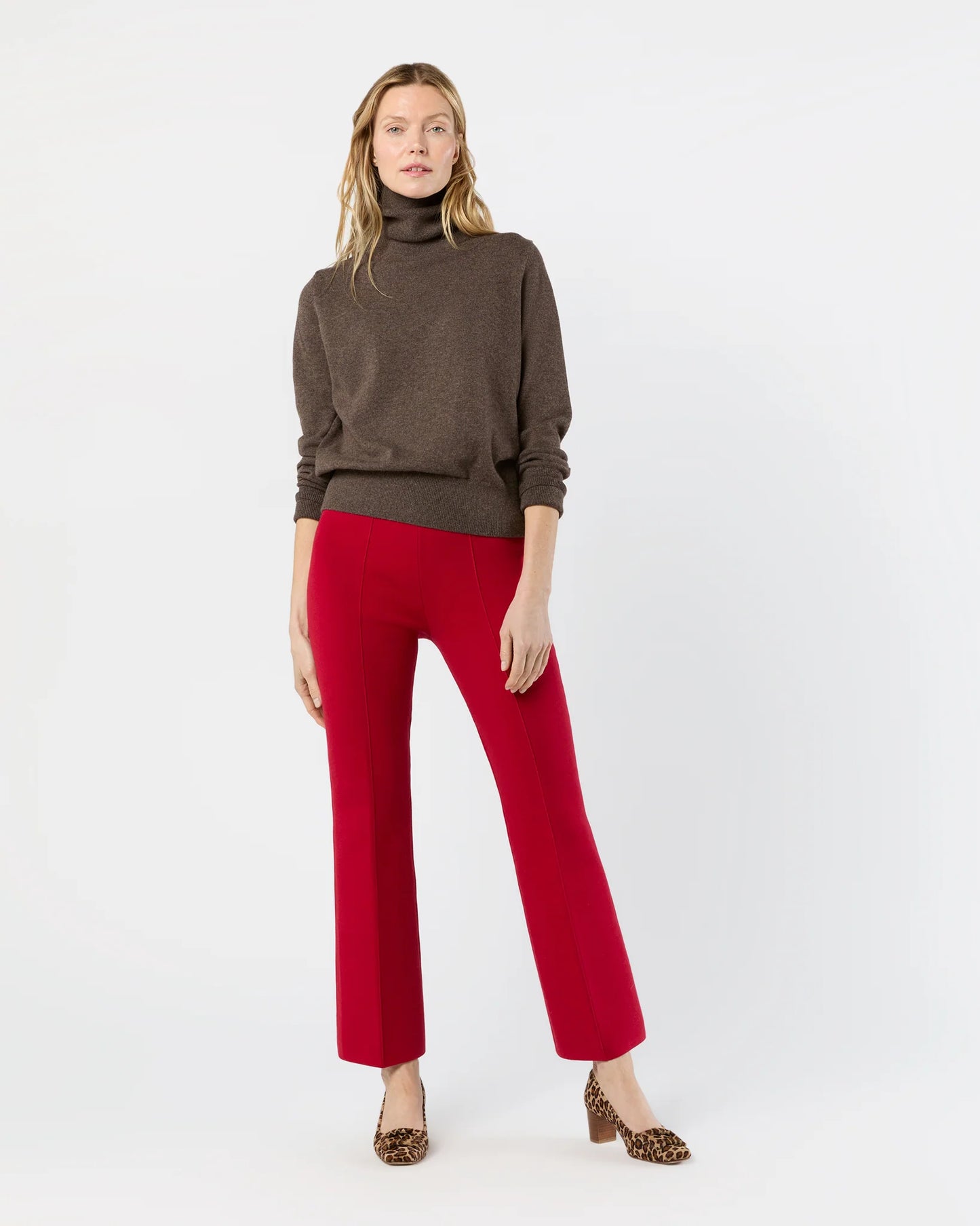 Lara Knit Flare Cropped Pant in Red Supima Cotton