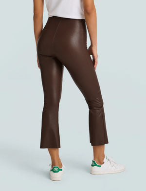 Faux Leather Crop Flare Legging in Chocolate