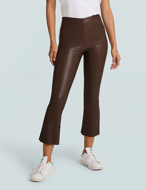 Faux Leather Crop Flare Legging in Chocolate