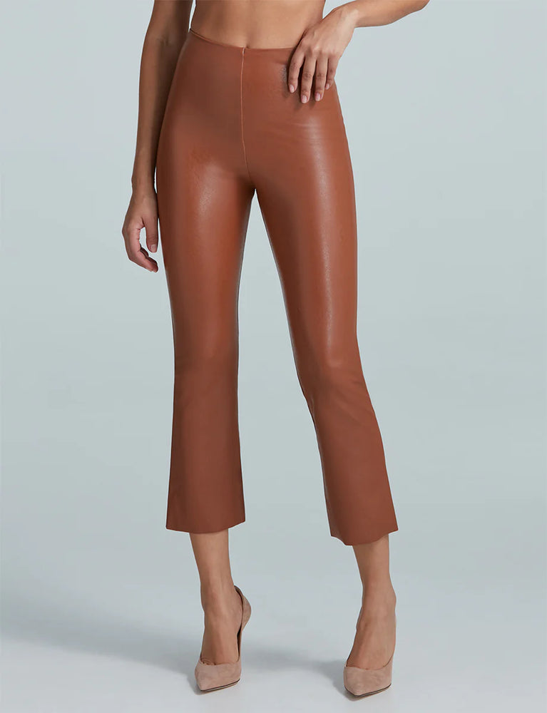 Faux Leather Crop Flare Legging in Cocoa