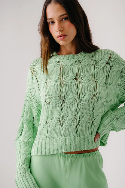 Tristan Crewneck Cable Pullover in Lime