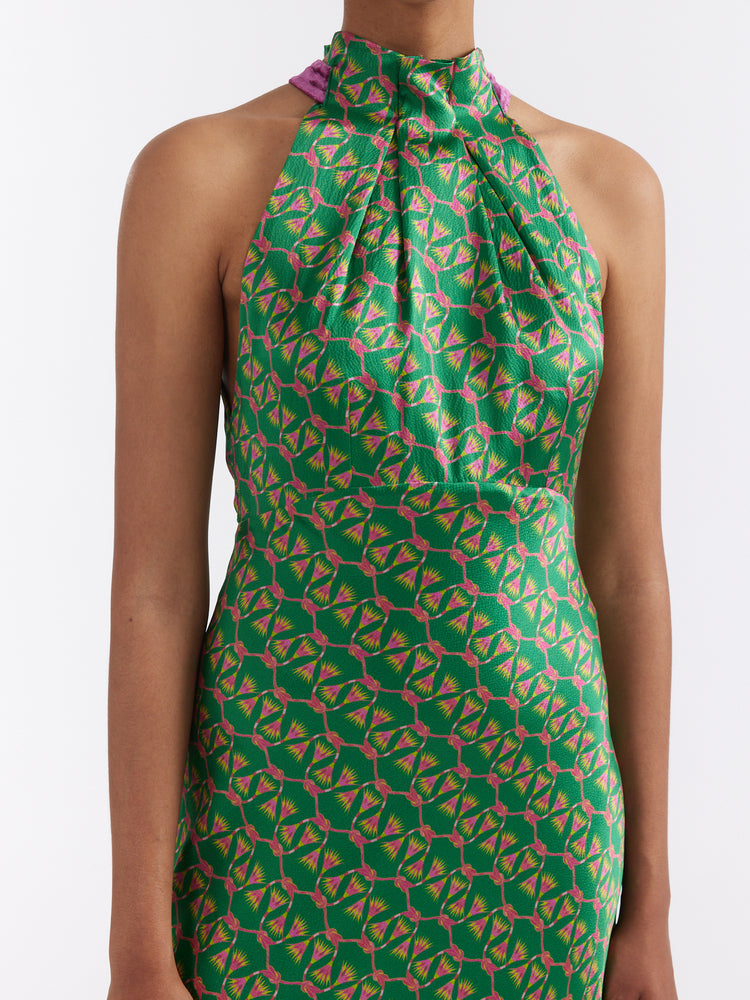 Michelle Silk Dress in Emerald Reed Print