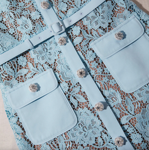 Blue Cord Lace Midi Dress