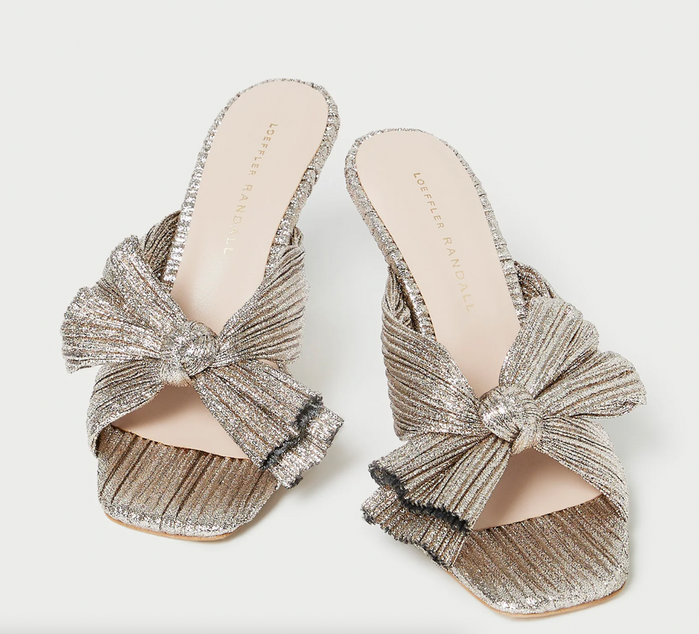 
            
                Load image into Gallery viewer, Claudia Champagne Pleated Bow Mule
            
        