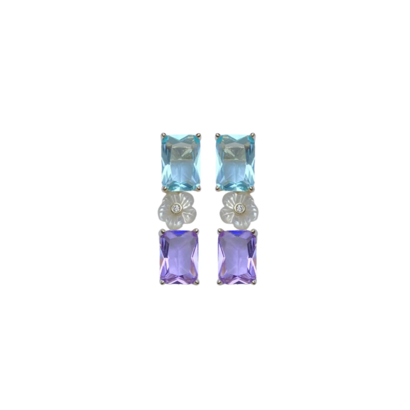 Mini Paris Blue & Lilac Mother of Pearl Flower Linear Earring