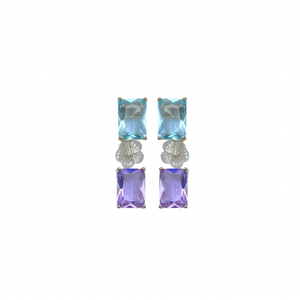 Mini Paris Blue & Lilac Mother of Pearl Flower Linear Earring