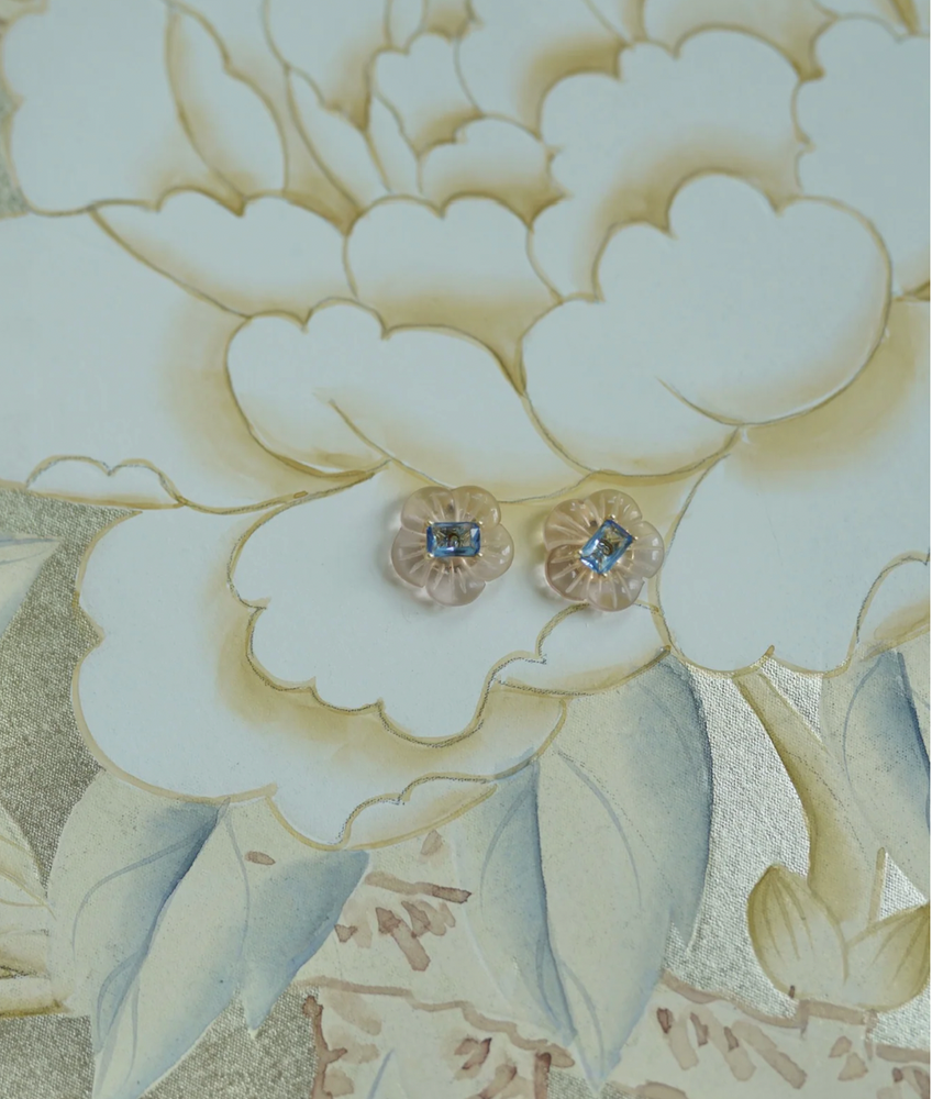 Lavender & Periwinkle Chinoiserie Blossom Flower Stud Earrings