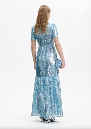 Blue Sequin Tier Maxi Dress