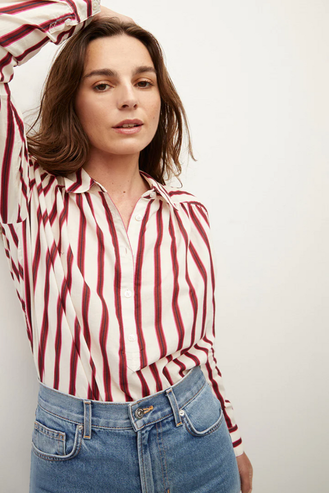 Cambrie Shirt in Off White Maroon