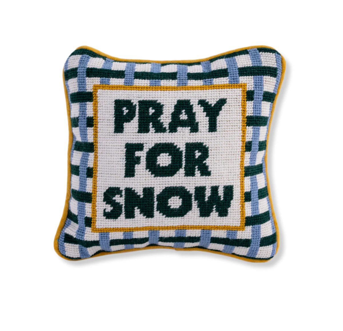 Pray for Snow Needlepoint Pillow Bunny and Babe