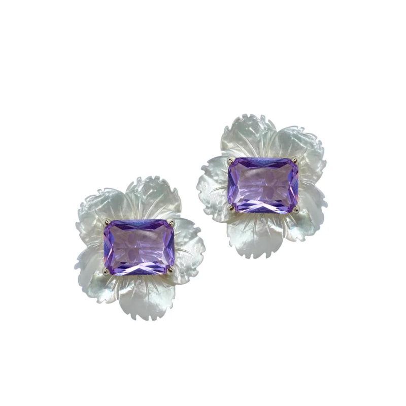 
            
                Load image into Gallery viewer, Mother of Pearl Flower and Lavender Embellished Stud
            
        