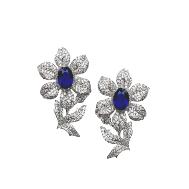 London Blue Embellished Flower Earrings
