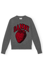 Graphic Strawberry O-Neck Pullover in Frost Gray