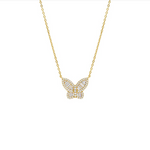 Large Pave X Baguette Butterfly Necklace