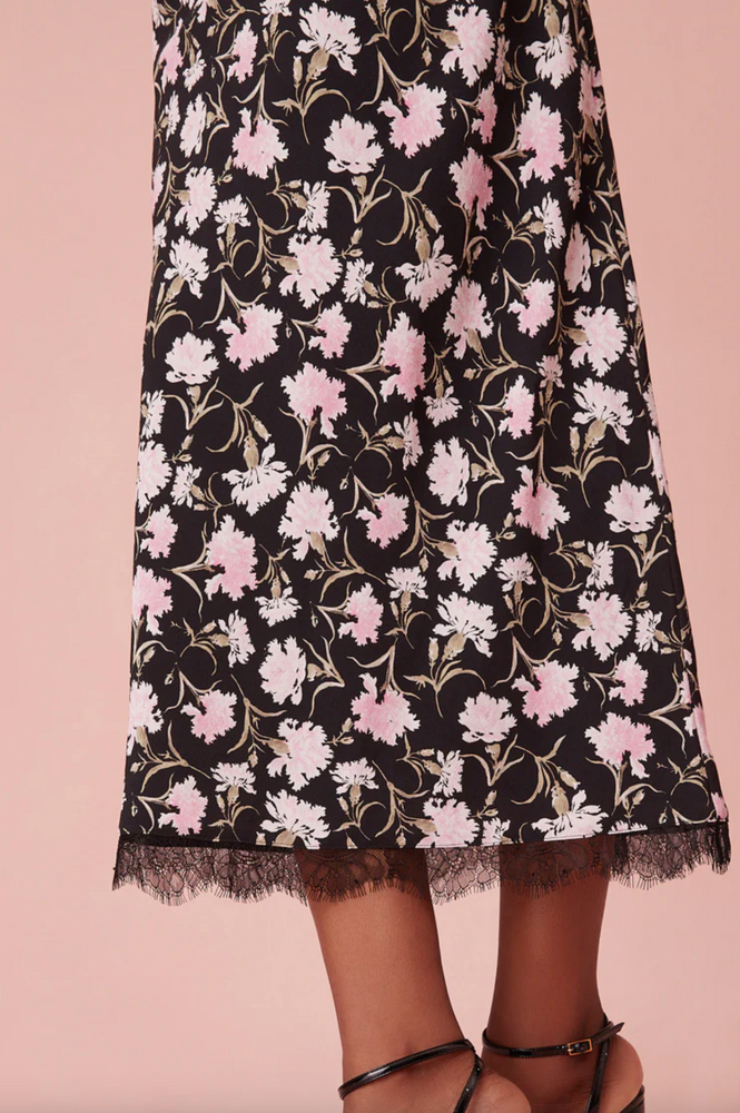 Castle Floral Crepe Skirt in Night Pearl