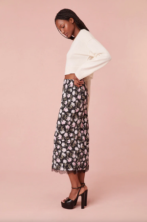 Castle Floral Crepe Skirt in Night Pearl