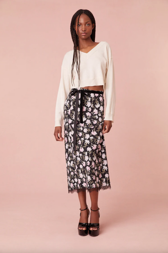 Castle Floral Crepe Skirt in Night Pearl