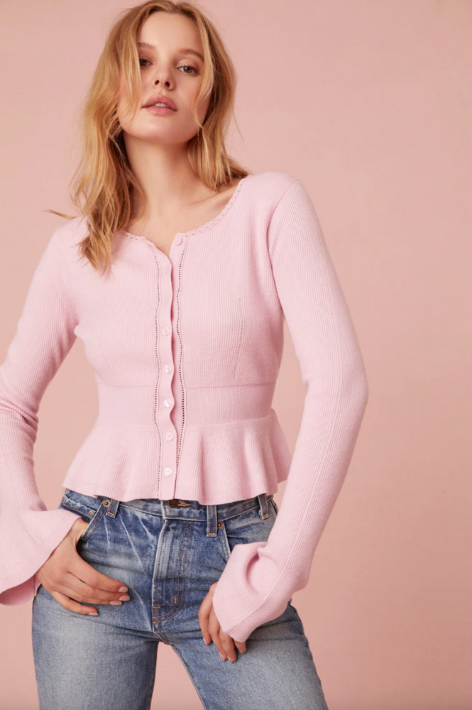 Stonington Peplum Wool Cardigan in Looming Blush