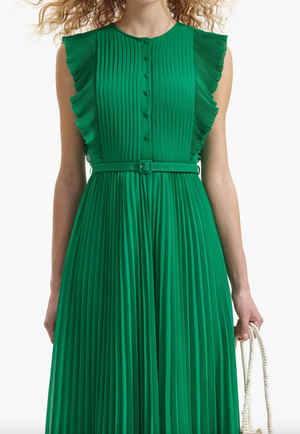 Green Chiffon Ruffle Sleeveless Midi Dress