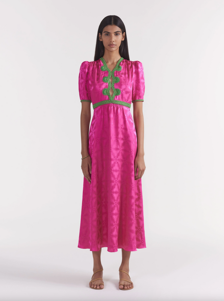 Tabitha Dress in Honeysuckle Pink Embroidery