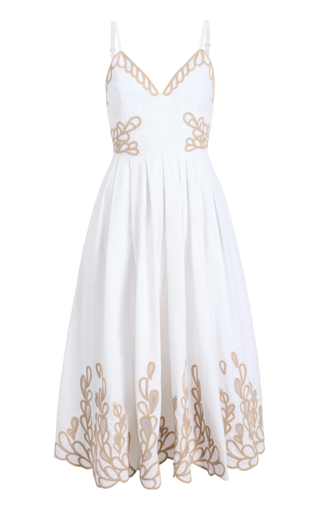 Maude Dress in White/Khaki