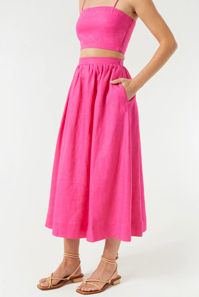 Linen Aaron Skirt in Hot Pink
