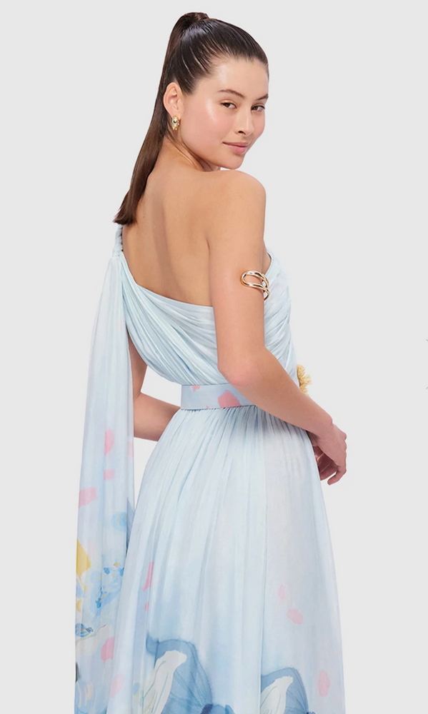 Adriana One Shoulder Maxi Dress in Tranquility Print