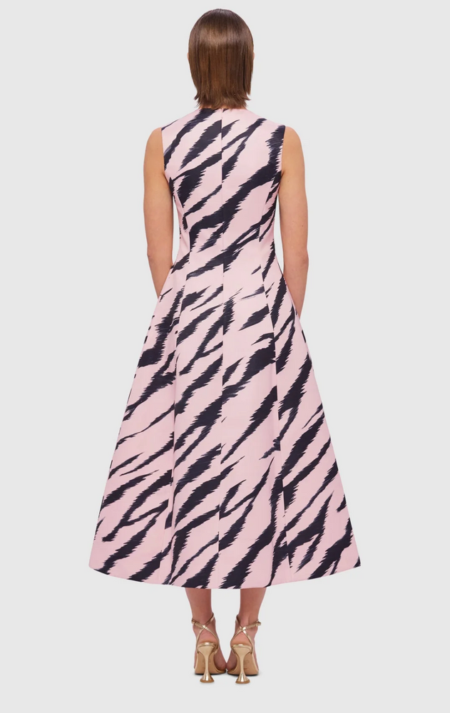 Cleo Sleeveless Midi Dress in Tiger Print in Pink