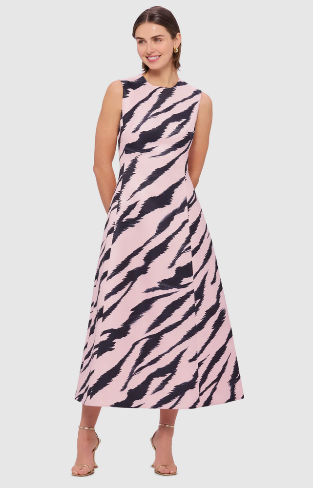 Cleo Sleeveless Midi Dress in Tiger Print in Pink