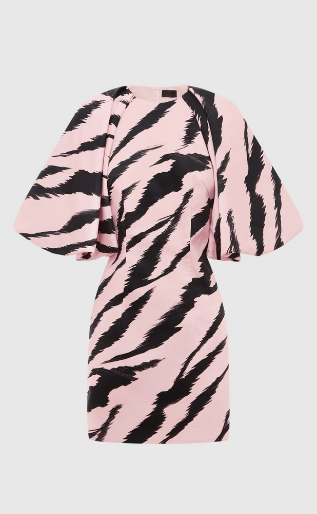 Gabriella Puff Sleeve Mini Dress in Tiger Print in Pink