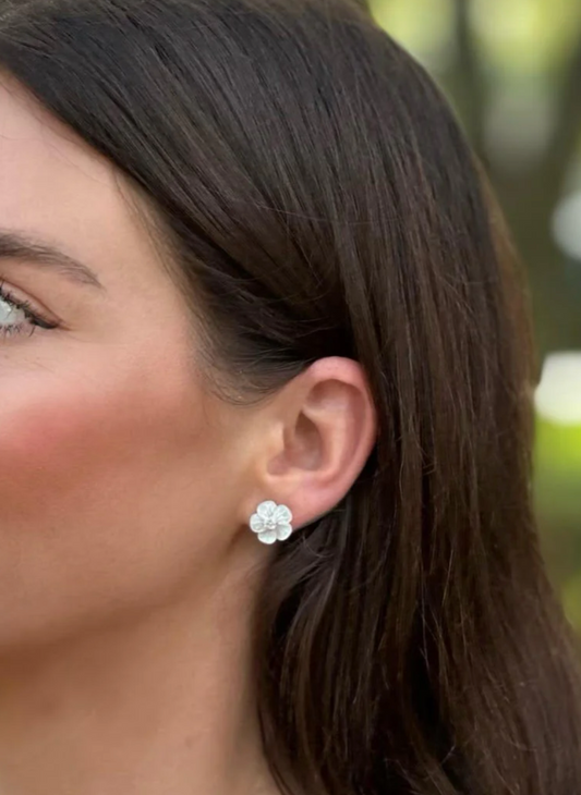 Mother of Pearl Chinoiserie Blossom Flower Stud