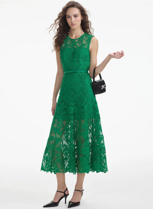 Green Lace Sleeveless Midi Dress