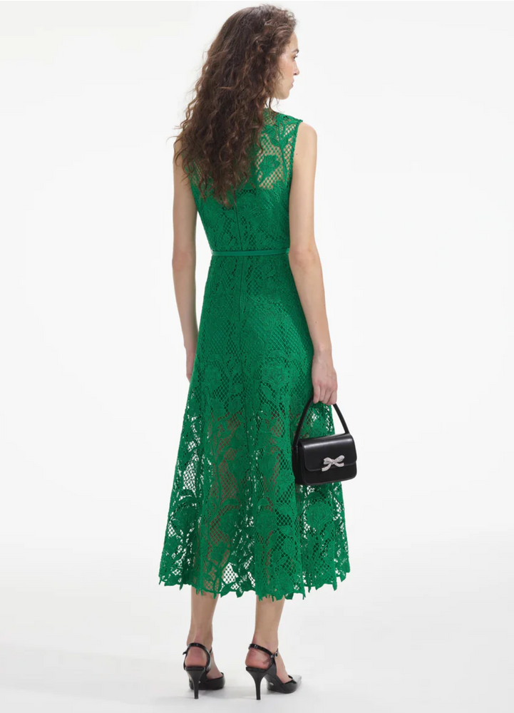 Green Lace Sleeveless Midi Dress