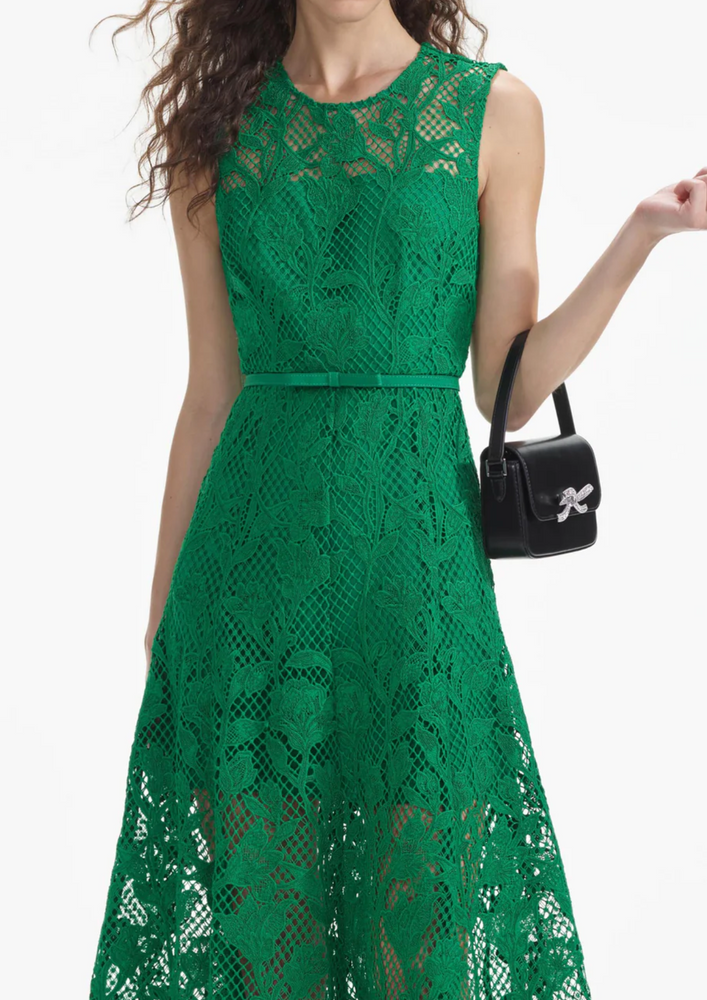 Green Lace Sleeveless Midi Dress