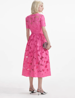 Pink Cotton Lace Midi Dress