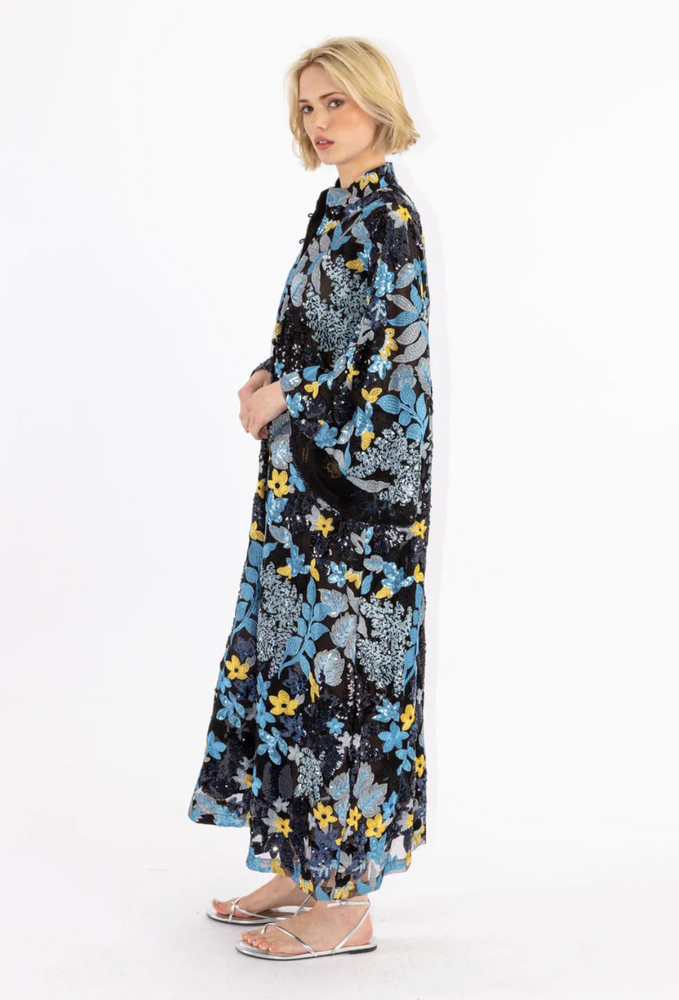 Navy Floral Sequin Maxi Caftan