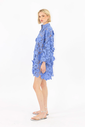 Blue Lilac 60s Lace Mini Caftan