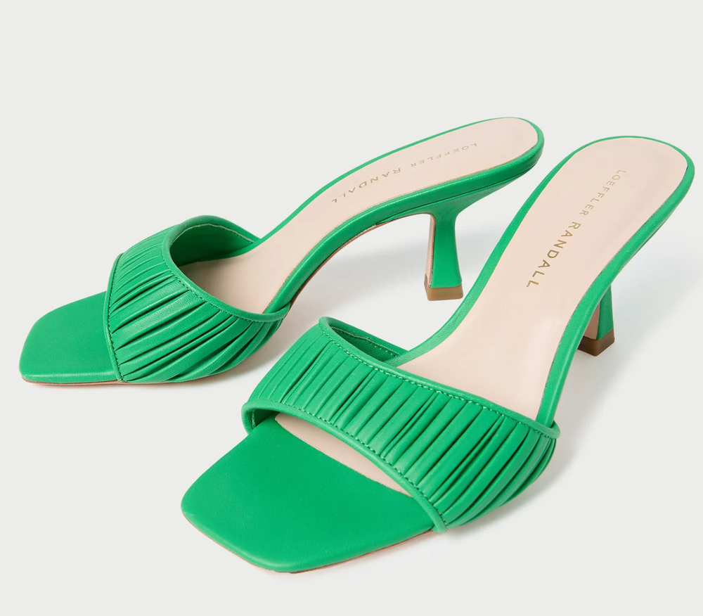 Naima Green Leather Mid-Heel Mule