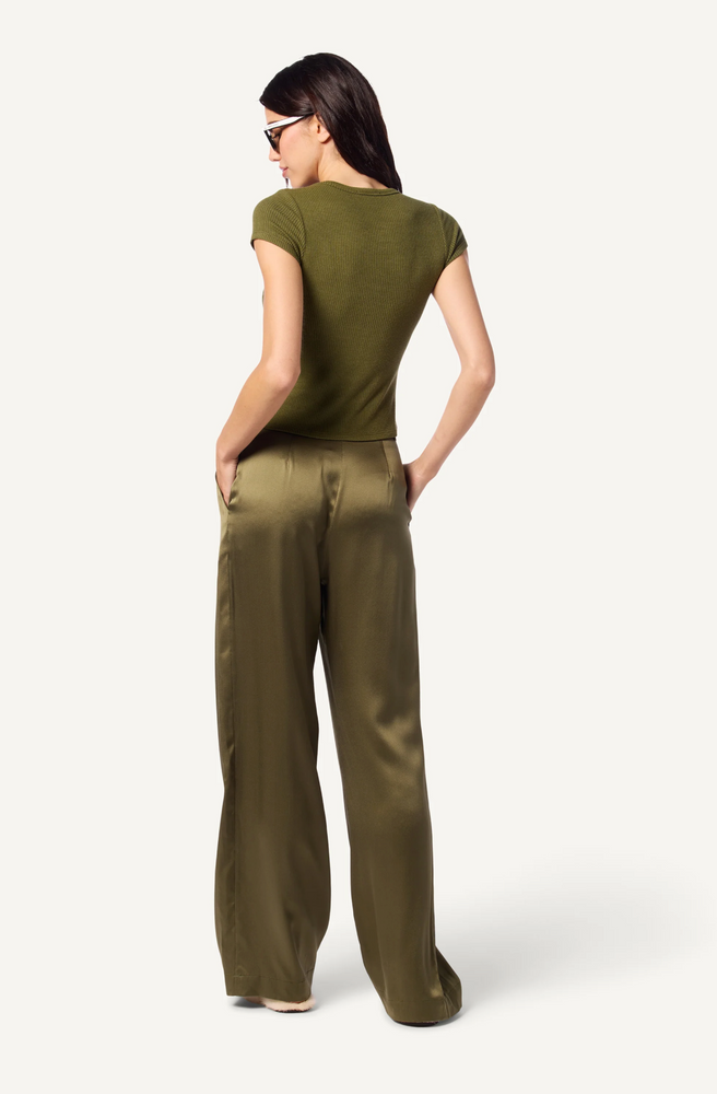 Emerson Pleated Silk Pants in Olive Green