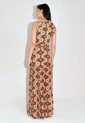 Tatina Crepe Maxi Dress in Flower Pop Orange