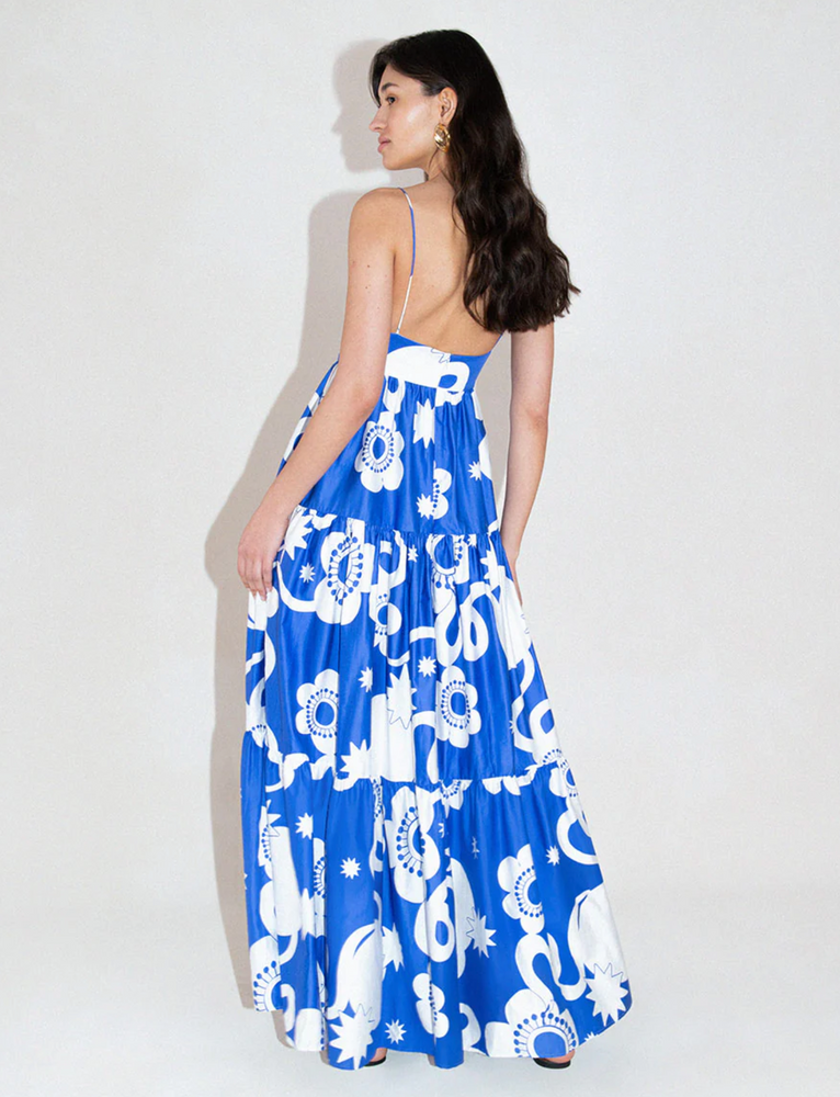 Merle Cotton Maxi Dress in Tropical Night Blue