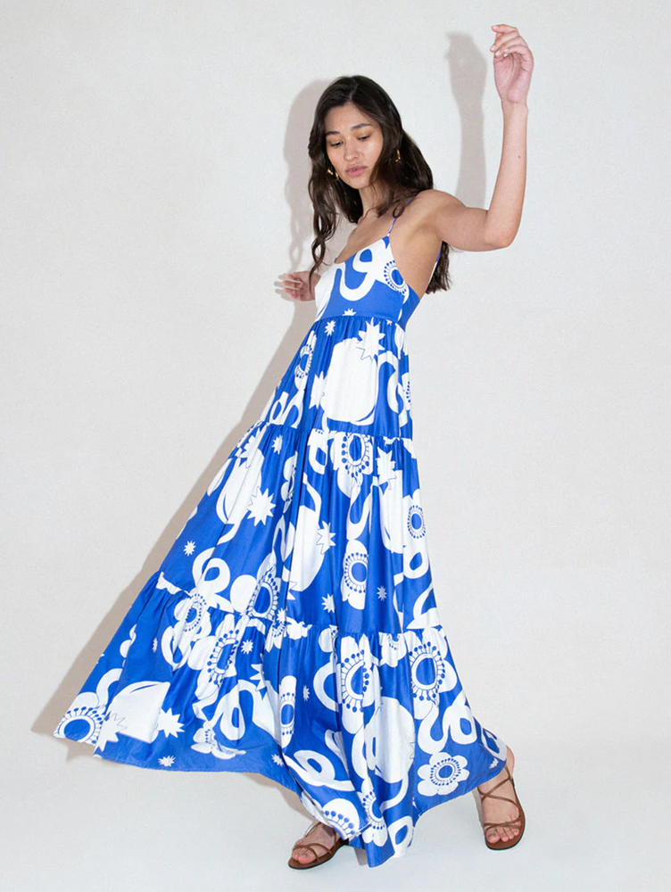Merle Cotton Maxi Dress in Tropical Night Blue