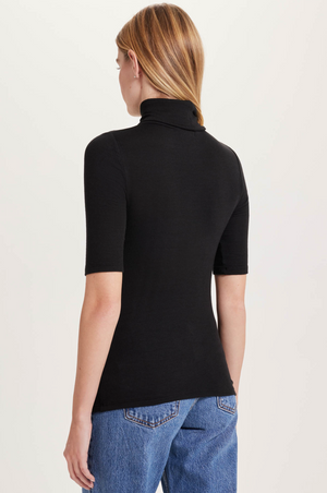 Ribbed Half Sleeve Turtleneck in Black