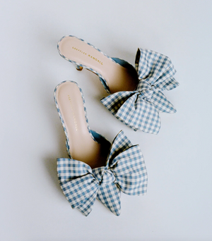 Margot Blue Gingham Bow Mule