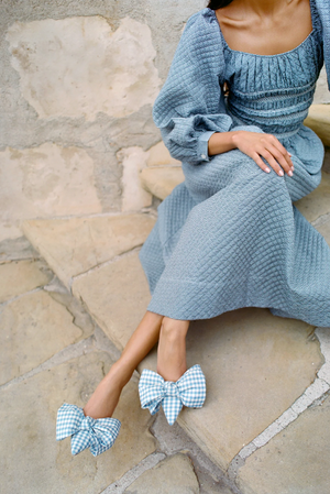 Margot Blue Gingham Bow Mule