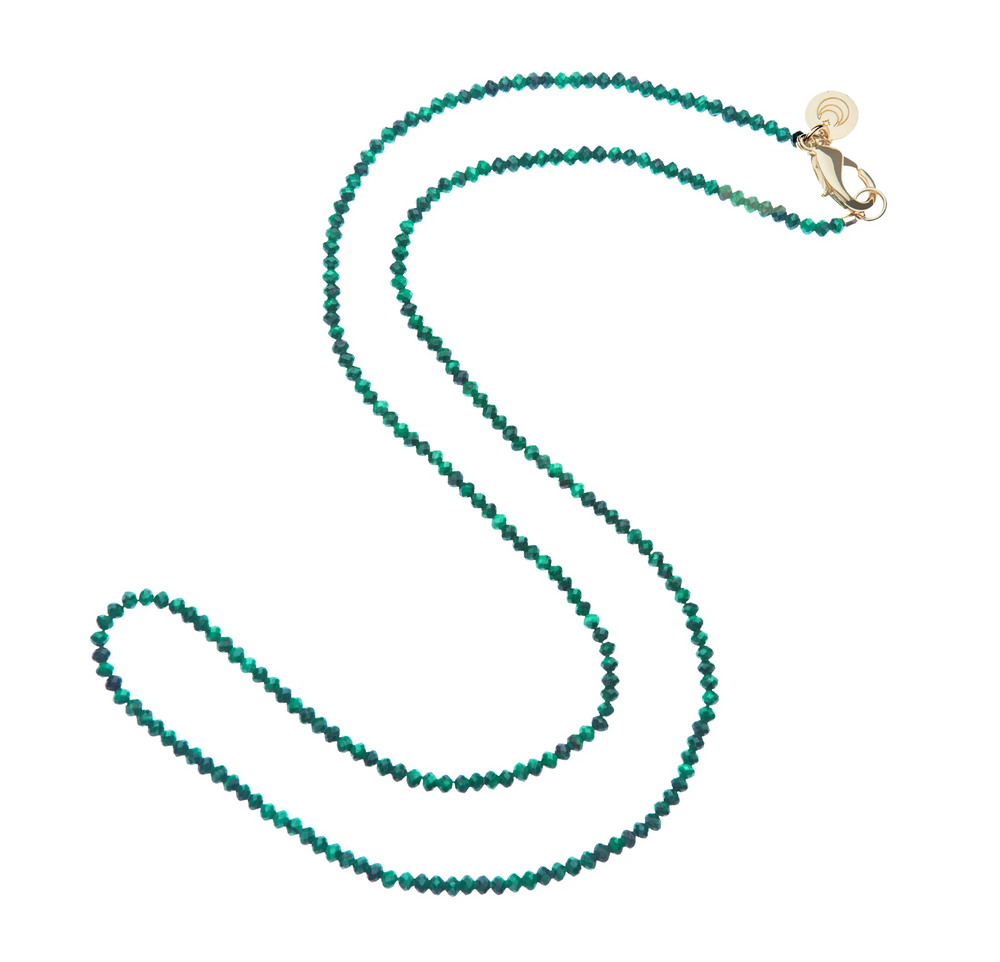 Double Wrap Diamond Cut Beaded Necklace in Malachite