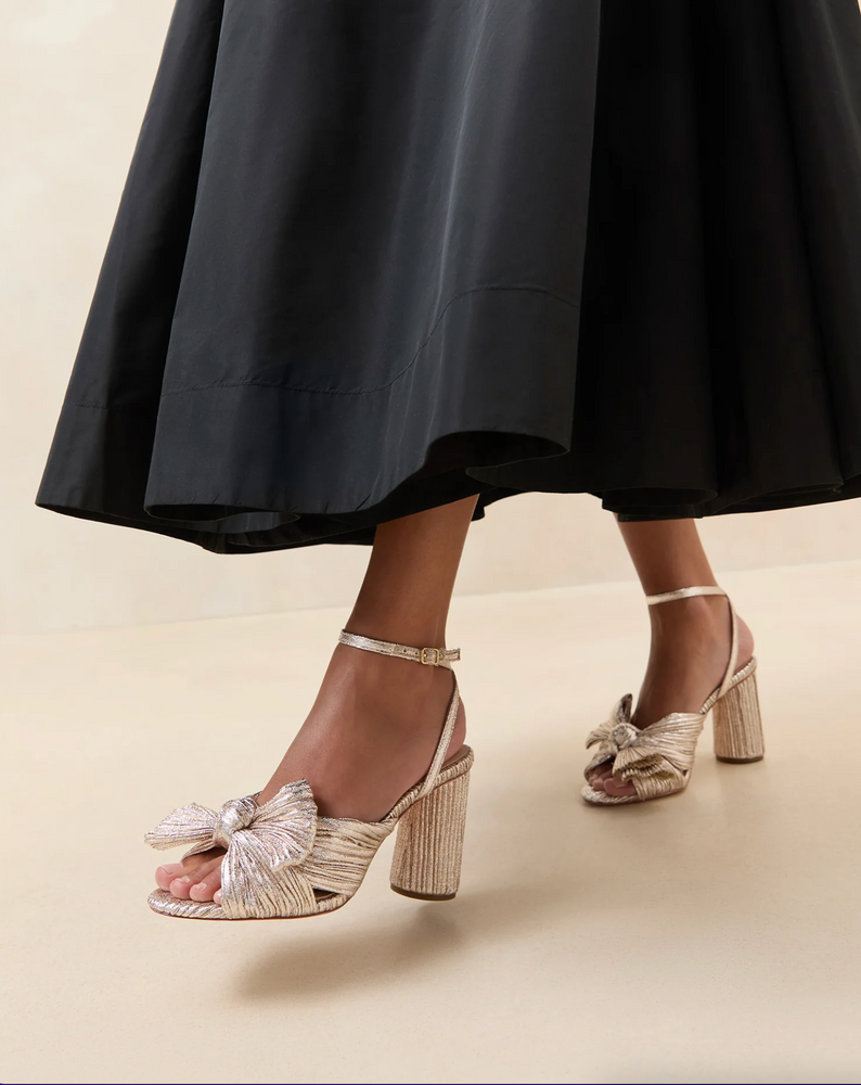 Camellia Champagne Pleated Bow Heel