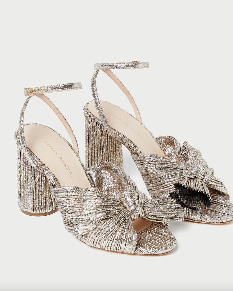 Camellia Champagne Pleated Bow Heel