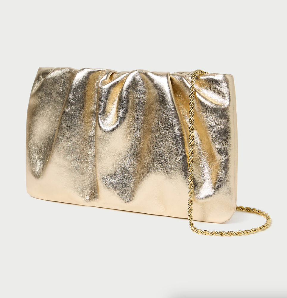 Serena Champagne Gathered Leather Clutch